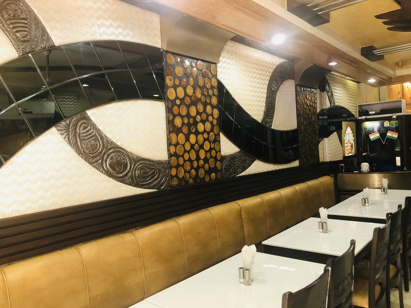 Booth seating and wall design inside Chotiwala
